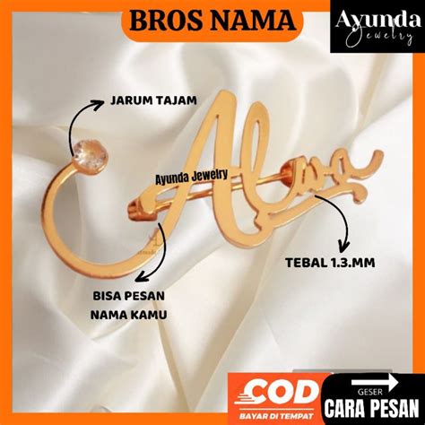 Jual Bros Nama Bros Nama Custom Bros Hijab Bros Peniti Lapis Emas Bros