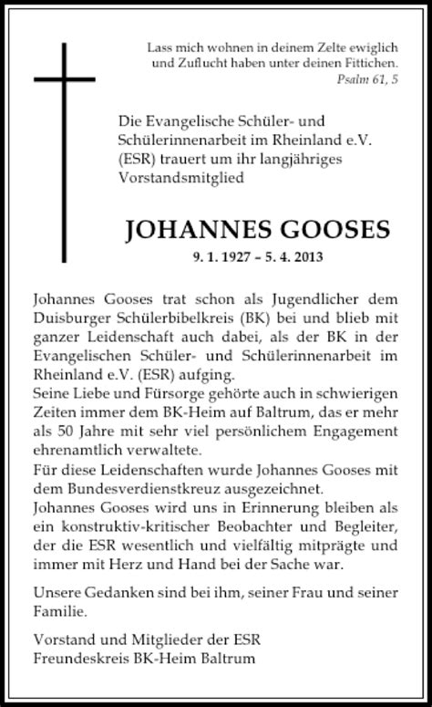 Alle Traueranzeigen für Johannes Goosens trauer rp online de