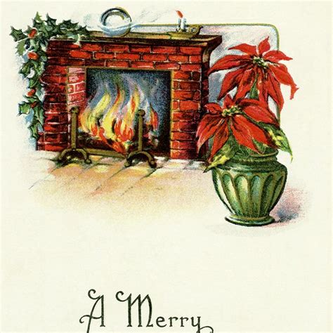 Cozy Fireplace Vintage Christmas Scene - The Old Design Shop