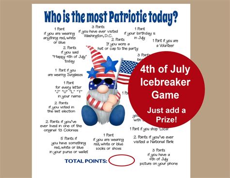 4th Of July Mix And Mingle Game Printable July 4th Icebreaker Game