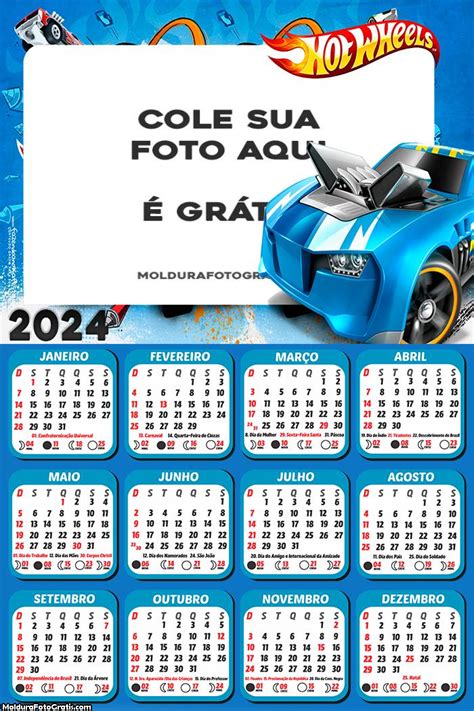 Calendário Hot Wheels Carro Azul 2024 Foto Molduras