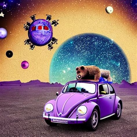 Stabilityai Stable Diffusion A Purple Volkswagen Beetle With A Bear