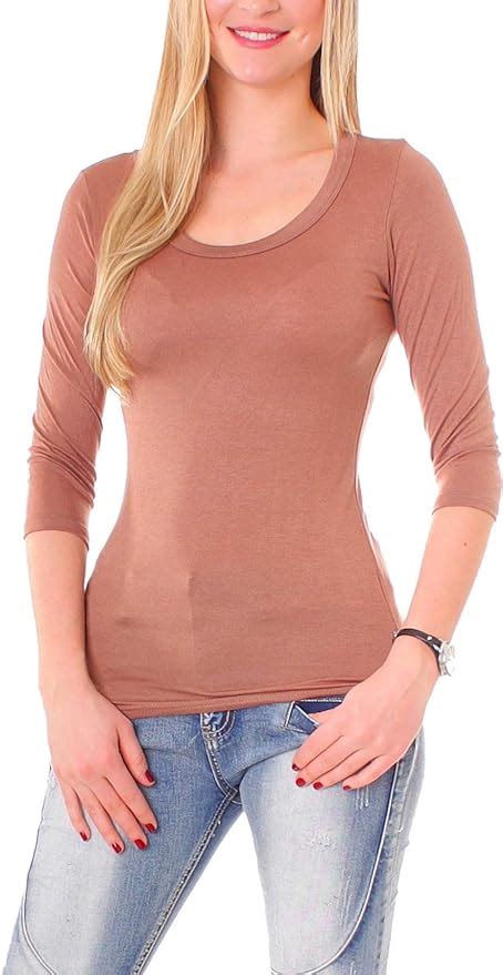 Damen 3 4 Arm Basic Rundhals Shirt Sleeve 3 4 Ärmel in vielen Farben T