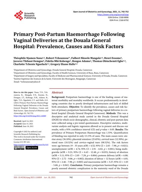 PDF Primary Post Partum Haemorrhage Following Vaginal Deliveries At