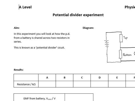 Potential Divider Experiment Teaching Resources