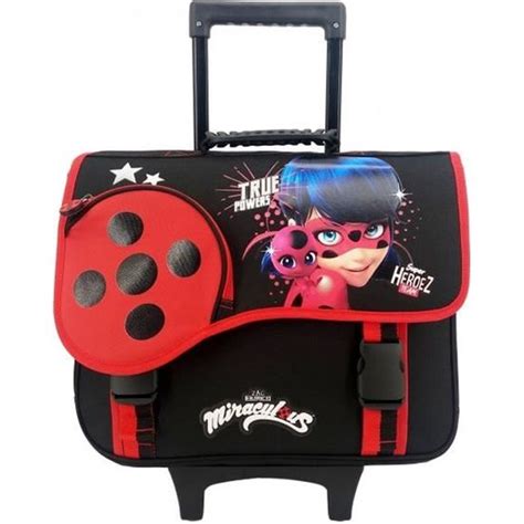 Cartable à roulettes 38 cm Miraculous Ladybug Noir et rouge