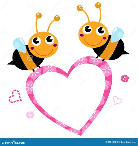 Cute Flying Bees With Pink Love Heart Stock Vector Illustration Of