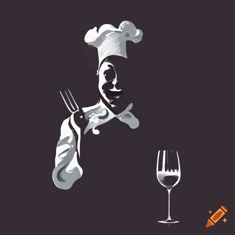 Silhouette Of A Smiling Chef With Wine And Fork On Craiyon