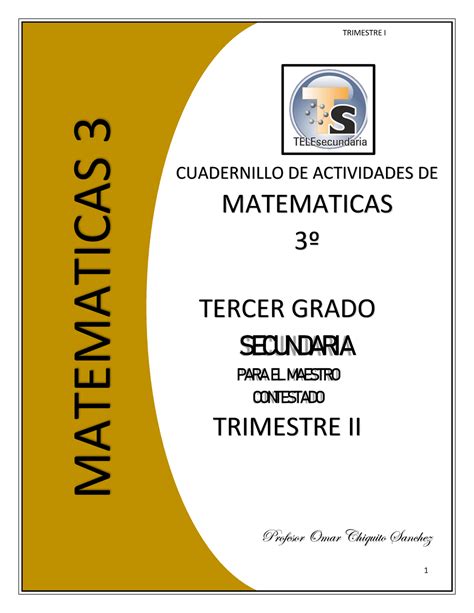 3o 2t Maestro Matematicas Cuadernillo De Actividades Pdf · Versión 1 Tercer Grado Secundaria