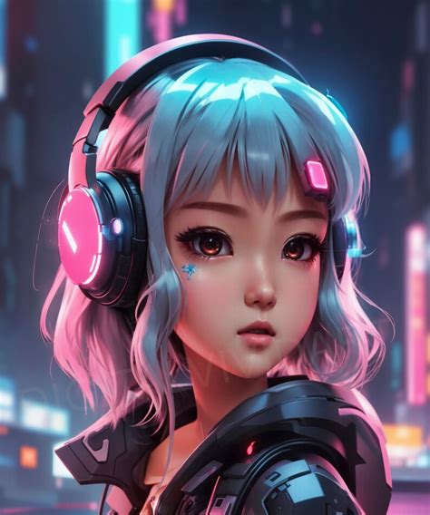 Cyberpunk Digital Art Print Anime Girl Ai Art Wall Art Cyberpunk Poster