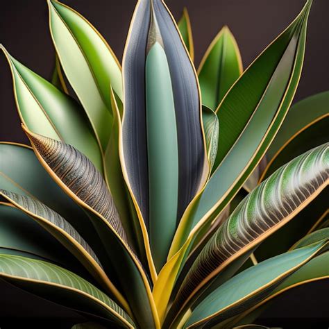 Premium AI Image Variegated Tropical Leaves Pattern Of Snake Plant Or