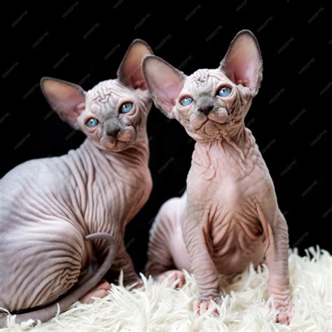 Premium Photo | Two female canadian sphynx kittens sitting on white
