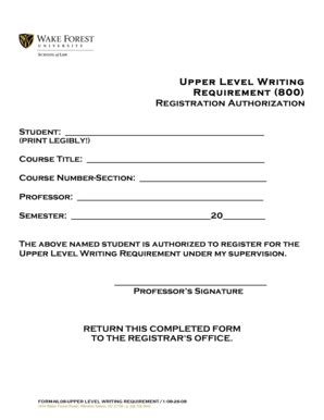 Fillable Online Registrar Law Wfu Upper Level Writing Requirement