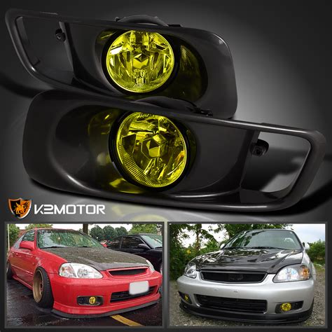 For 1999 2000 Honda Civic Si JDM Yellow Bumper Fog Lights Kit Switch