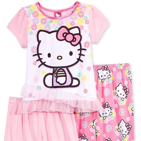 Hello Kitty Pajamas Hello Kitty Girls 3piece Cute Flower Pajama Set