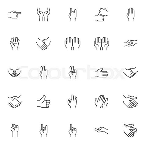 Hands Gesture Line Icons Set Linear Stock Vector Colourbox