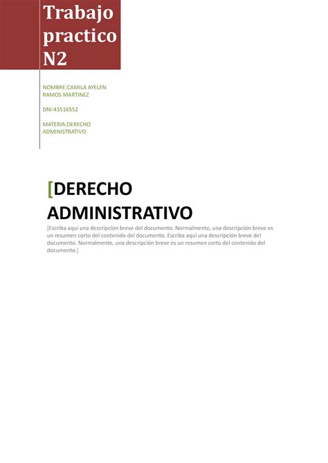 Trabajo Practico N Derecho Administrativo Trabajo Practico N Nombre