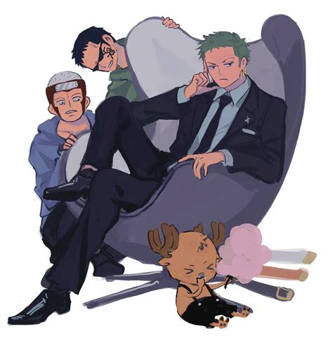 roronoa zoro, tony tony chopper, johnny, and yosaku (one piece) drawn