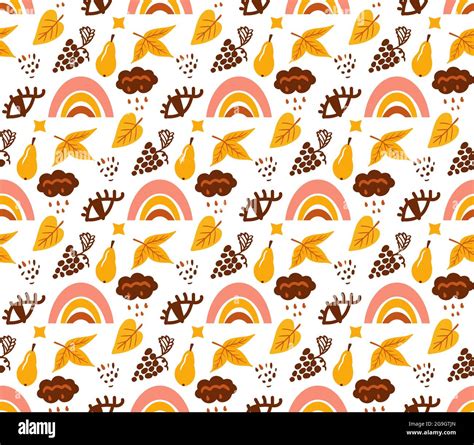 Boho abstract autumn seamless pattern. Bohemian print creative contemporary aesthetic doodle ...