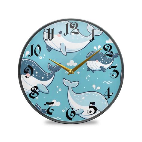 Round Silent Wall Clocks Cute Whale Acrylic Battery Operated Clock