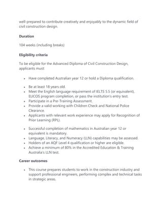 Advanced Diploma In Civil Construction Design In Melbourne Docx