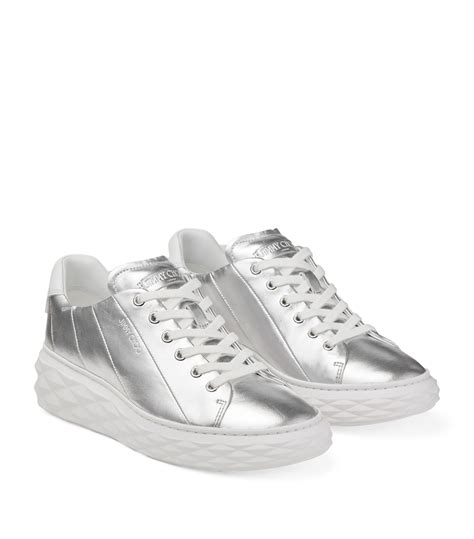 Womens Jimmy Choo Silver Diamond Light Leather Sneakers Harrods UK