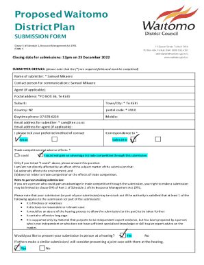 Fillable Online Submission On The Waitomo Proposed District Plan Fax