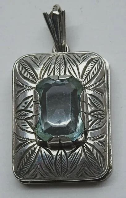 JUGENDSTIL ANHÄNGER SILBER Aquamarin Edelstein Floral Topas Pendant