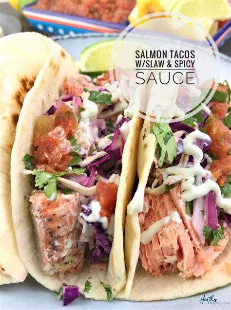 Simple Salmon Tacos With Slaw And Salsa Heather Mangieri Nutrition Recipe Salmon Tacos