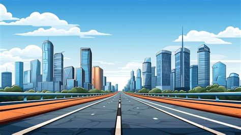 Premium Vector | Cartoon of a road with a city in the background