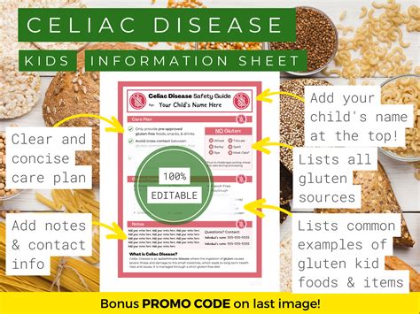Celiac Disease Information Sheet for Kid, Gluten Free Kid, Gluten Free