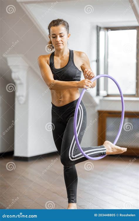 Woman Practising Rhythmic Gymnastics Indoors Stock Image Image Of