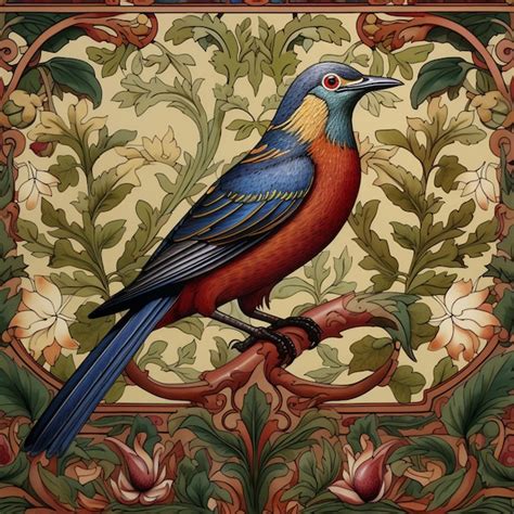 Premium Ai Image Brightly Colored Bird Sitting On A Branch In A Floral Frame Generative Ai