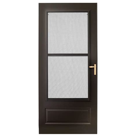 Emco 32 In X 80 In 300 Series Bronze Universal Triple Track Aluminum Storm Door With Brass