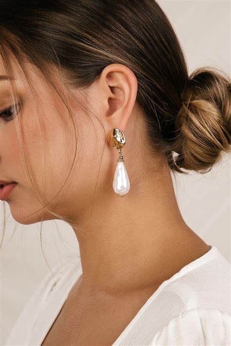 Gold And Pearl Earrings Pearl Teardrop Earrings Earrings Lulus