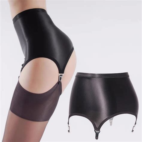 Women Sexy High Waist Hip Wrap Mini Skirt Oil Shiny Garters Suspender