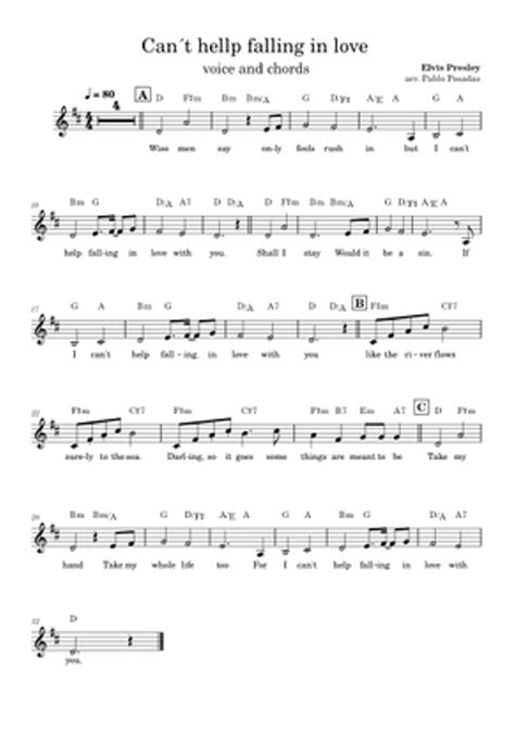 Elvis Presley Can t help falling in love with lyrics and chords 楽譜