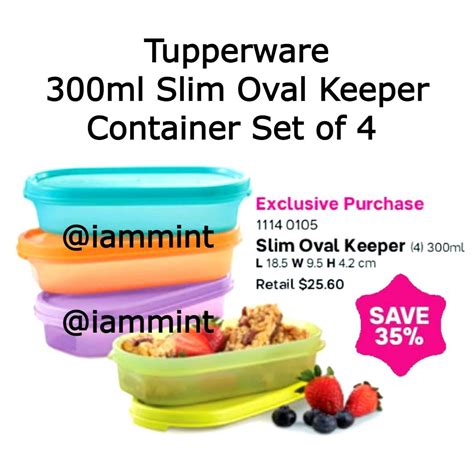 Tupperware 300 Ml Slim Oval Keeper Container Set Of 4 Furniture Home