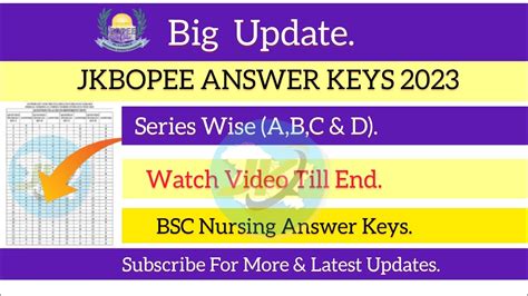 Jkbopee Answer Keys Series Wise Answer Keys Bsc Nursing Answer