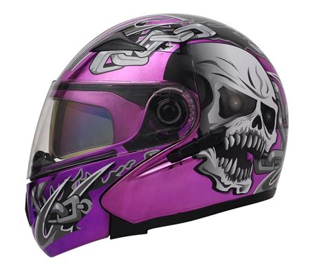 Masei 803 Skull Purple Chrome Flip Up Motorcycle Helmet Helmets