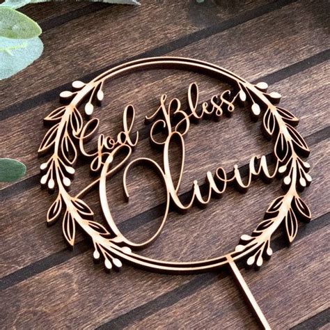 God Bless Cake Topper Custom Name Cake Topper Christening Etsy Modern