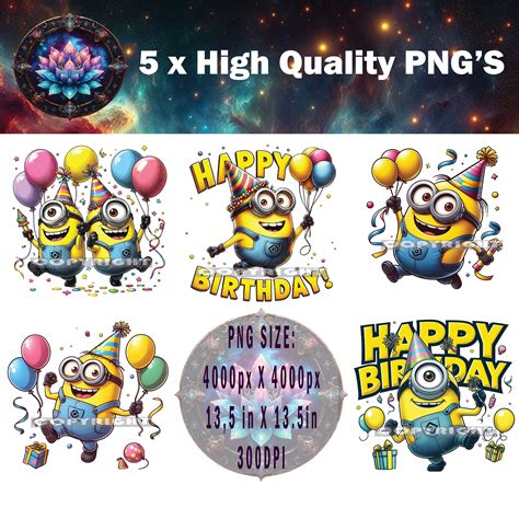 Minion Birthday X 5 PNG, Happy Birthday PNG, Cake Topper, Minion ...