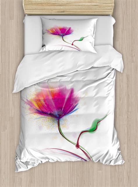 Watercolor Poppy Flower Duvet Cover Set