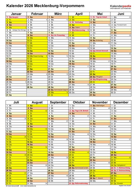 Kalender Mecklenburg Vorpommern Ferien Feiertage Pdf Vorlagen