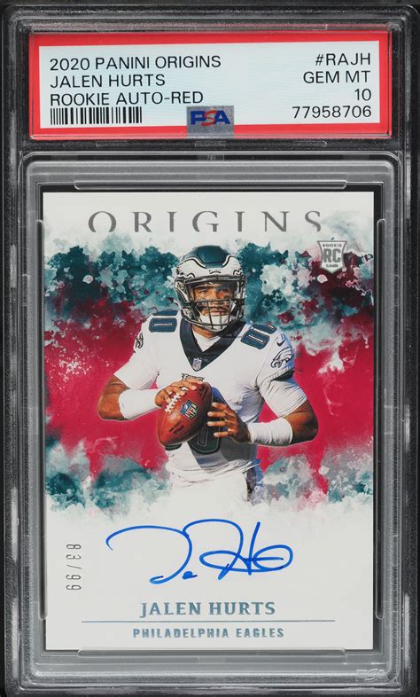 Jalen Hurts 2020 Origins RA JH Rookie Autographs Red 99 PSA 10