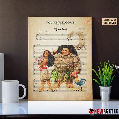 Personalized Moana Maui Youre Welcome Sheet Music Poster Canvas