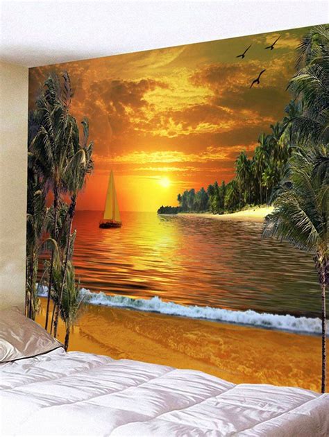 [51% OFF] Sunset Beach Landscape Pattern Wall Art Tapestry | Rosegal