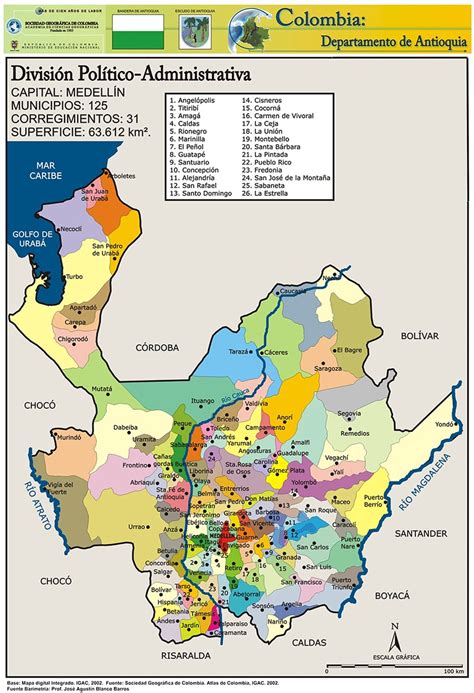 Mapa De Antioquía Colombia Departamento Con Municipios Y Ciudades