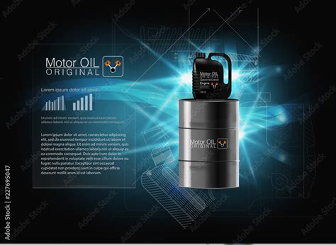 Vector Illustration With Realistic Canister And Motor Oil On Bright