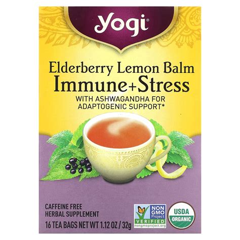 Yogi Tea Immune Stress Elderberry Lemon Balm Caffeine Free Tea